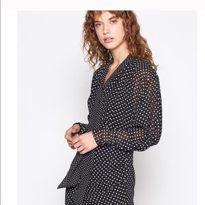 Joie long sleeve black white polka dot chiffon dress size 4